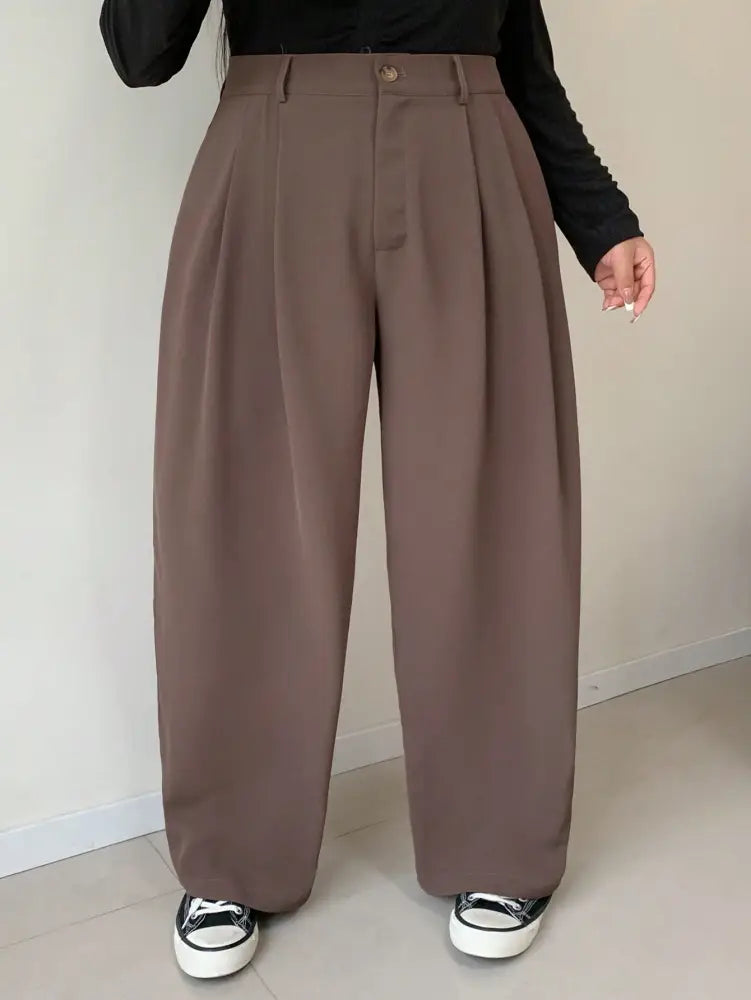 Calça Feminina De Perna Reta Com Bolsos E Cintura Natural Génesis. Plus Size Calças