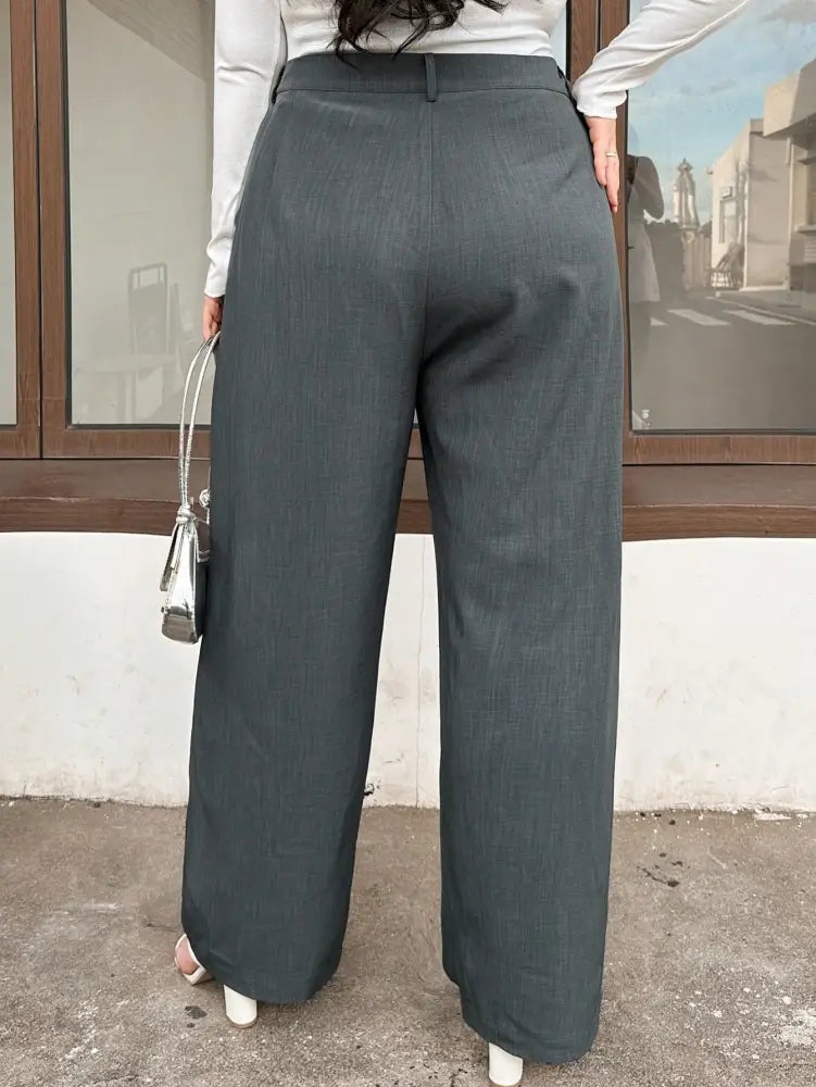 Calça Feminina De Perna Reta Com Bolsos E Cintura Natural Génesis. Plus Size Calças