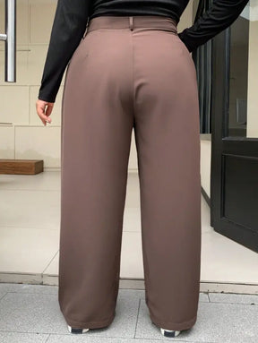 Calça Feminina De Perna Reta Com Bolsos E Cintura Natural Génesis. Plus Size Calças