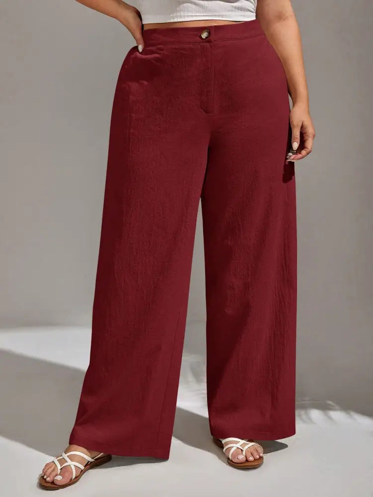 Calça Feminina De Perna Reta Com Botão Zina. Plus Size Vinho / Gg (42-46) Calças