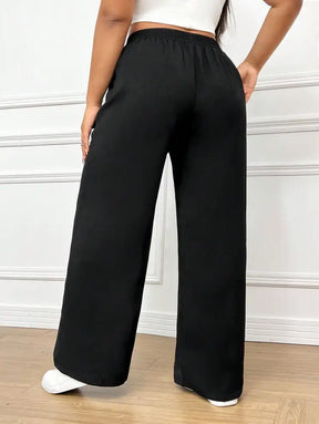 Calça Feminina De Perna Reta Com Cintura Natural E Caimento Solto Rosa. Plus Size Calças