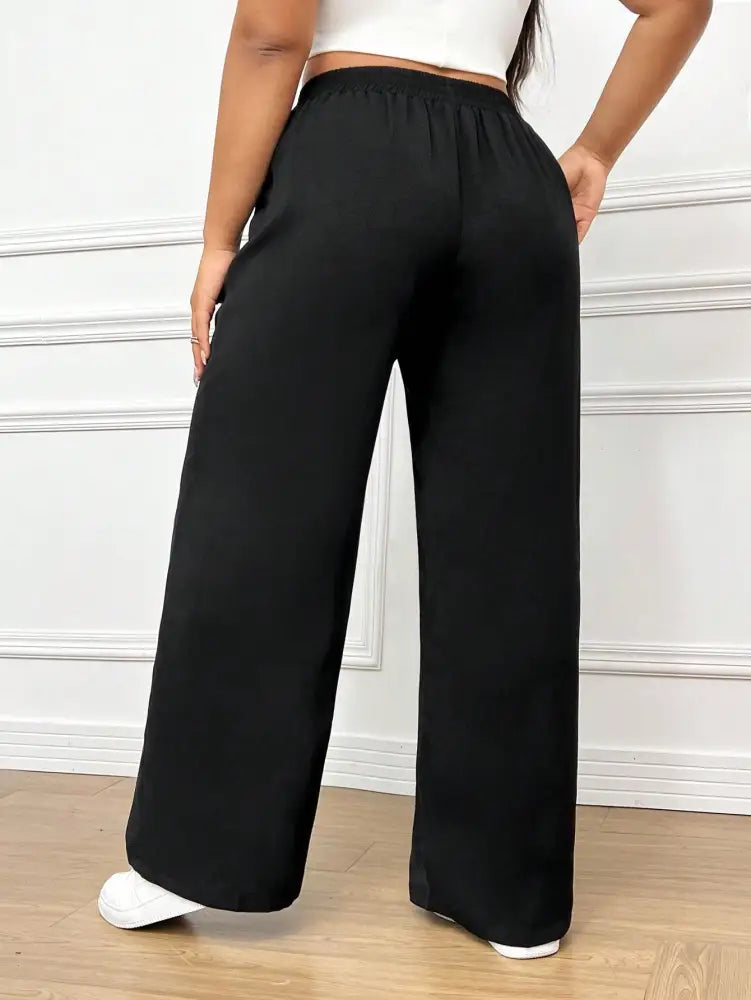 Calça Feminina De Perna Reta Com Cintura Natural E Caimento Solto Rosa. Plus Size Calças