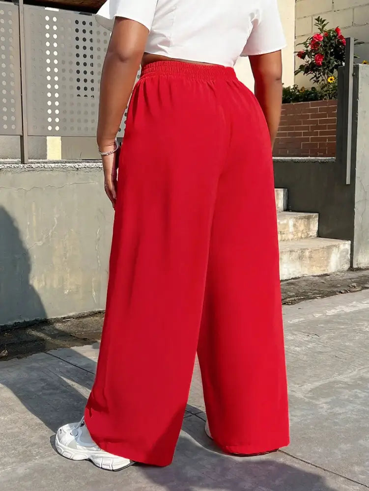 Calça Feminina De Perna Reta Com Cintura Natural E Caimento Solto Rosa. Plus Size Calças