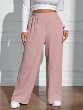 Calça Feminina De Perna Reta Com Cintura Natural E Caimento Solto Rosa. Plus Size Calças