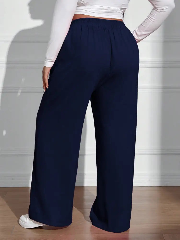 Calça Feminina De Perna Reta Com Cintura Natural E Caimento Solto Rosa. Plus Size Calças