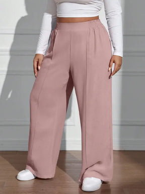 Calça Feminina De Perna Reta Com Cintura Natural E Caimento Solto Rosa. Plus Size Calças