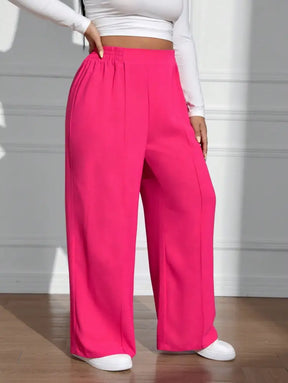 Calça Feminina De Perna Reta Com Cintura Natural E Caimento Solto Rosa. Plus Size Fuscia / Gg