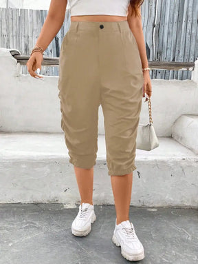 Calça Jogger Cropped Com Bolsos E Detalhe Enrugado Helene. Plus Size Calças