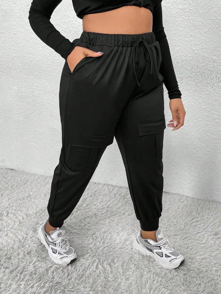 Calça Jogger Feminina Com Bolsos E Cintura Alta Miranda. Plus Size Preto / Gg (42-46)