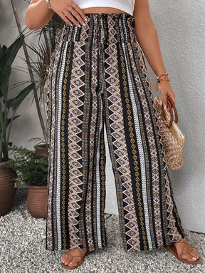 Calça Longa Estilo Boho Com Estampa Geométrica E Perna Larga Teresa. Plus Size Calças