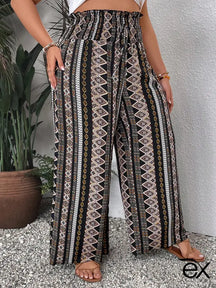 Calça Longa Estilo Boho com Estampa Geométrica e Perna Larga Teresa. Plus Size