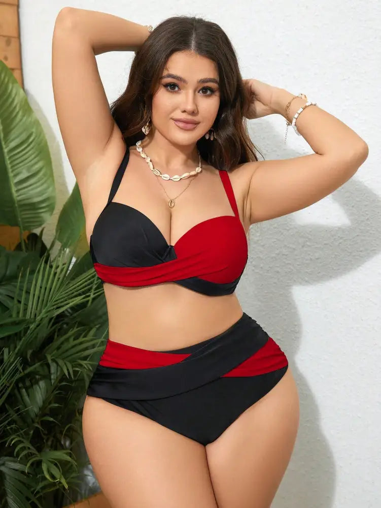 Conjunto Biquini Com Estampa Contrastante E Cruzada Para Verão Lacey. Plus Size De Biquíni