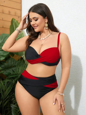 Conjunto Biquini Com Estampa Contrastante E Cruzada Para Verão Lacey. Plus Size De Biquíni