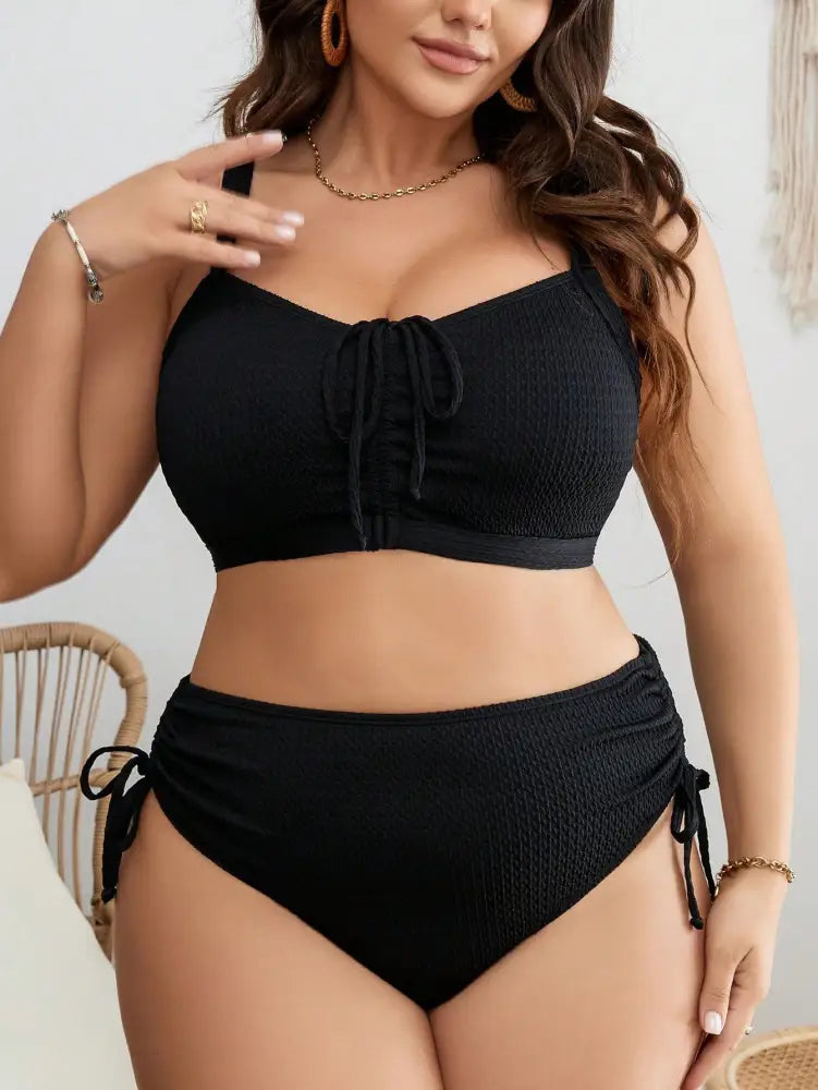 Conjunto De Bikini Com Cintura Alta E Amarração Frontal Anastasia. Plus Size Biquíni