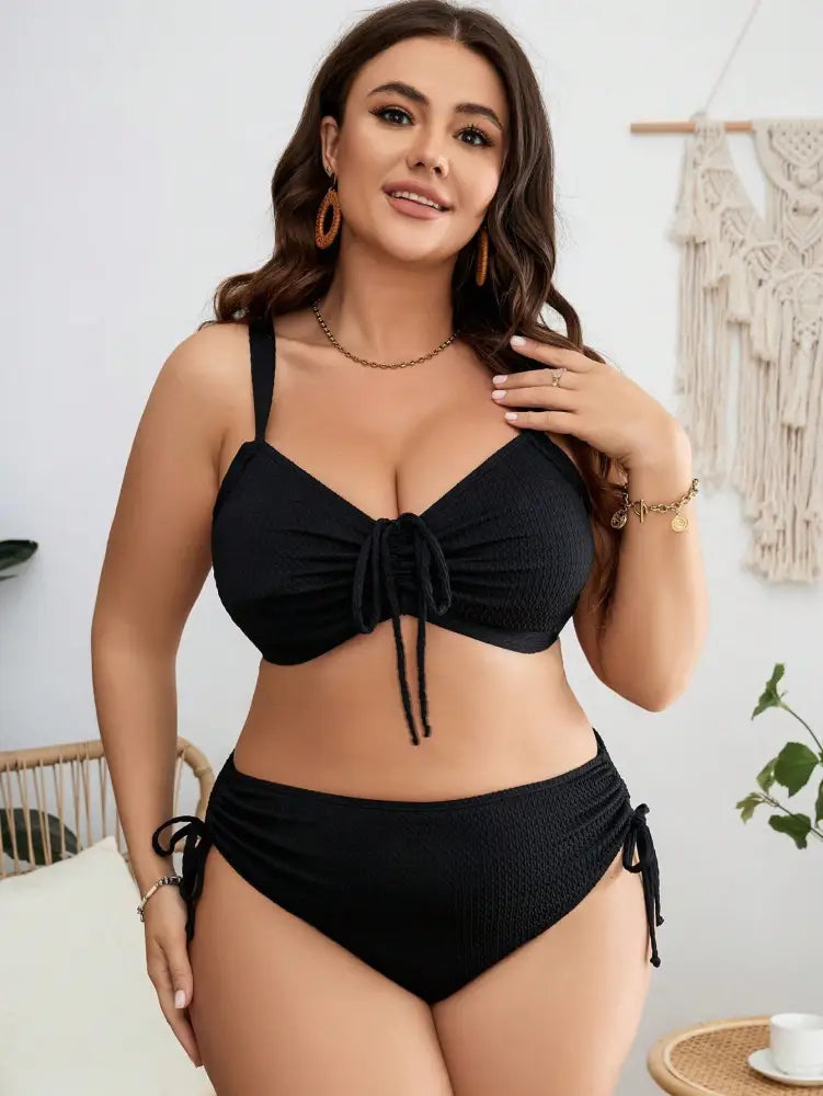 Conjunto De Bikini Com Cintura Alta E Amarração Frontal Anastasia. Plus Size Biquíni