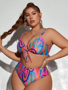 Conjunto De Bikini Com Estampa Aleatória E Cordão Para Praia Haisley. Plus Size Biquíni