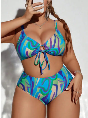 Conjunto De Bikini Com Estampa Aleatória E Cordão Para Praia Haisley. Plus Size Biquíni