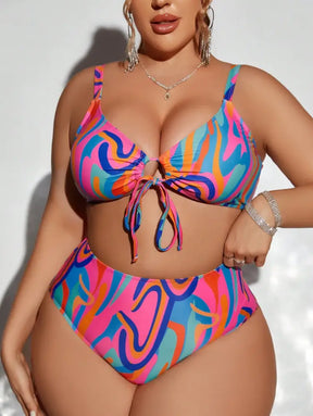 Conjunto De Bikini Com Estampa Aleatória E Cordão Para Praia Haisley. Plus Size Fuscia / Gg