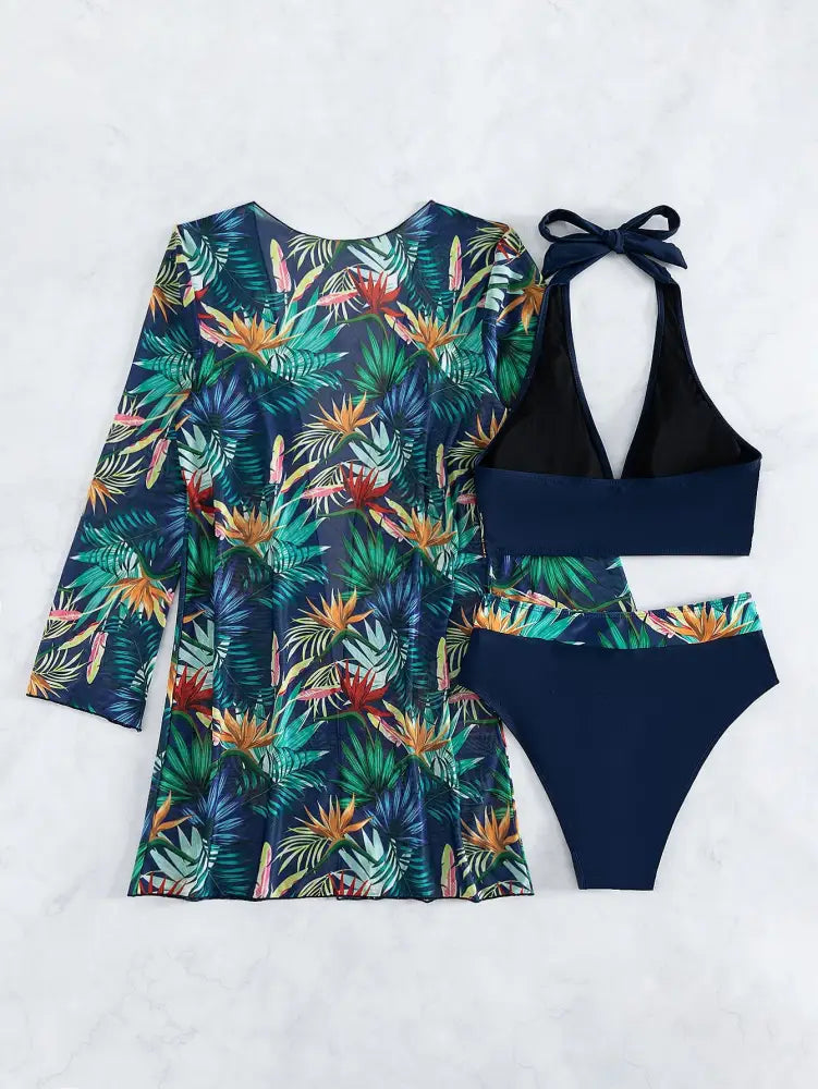 Conjunto De Bikini Com Estampa Tropical E Quimono Combinando Gabrielle Biquíni Feminino