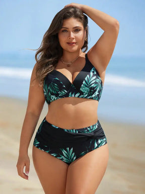 Conjunto De Bikini Com Estampa Tropical E Recorte Patchwork Gianna. Plus Size Biquíni