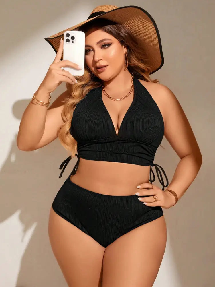 Conjunto De Bikini Com Top Halter E Cintura Alta Erica. Plus Size Biquíni