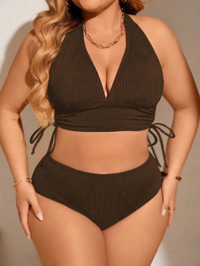 Conjunto De Bikini Com Top Halter E Cintura Alta Erica. Plus Size Biquíni