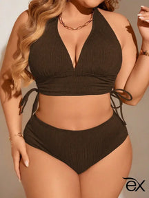 Conjunto de Bikini com Top Halter e Cintura Alta, Erica. Plus Size