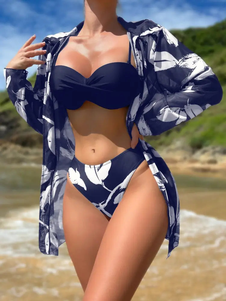 Conjunto De Bikini Estampado Duas Peças Femenino Praia Verão Chris Azul / P (36-38) Biquíni Feminino