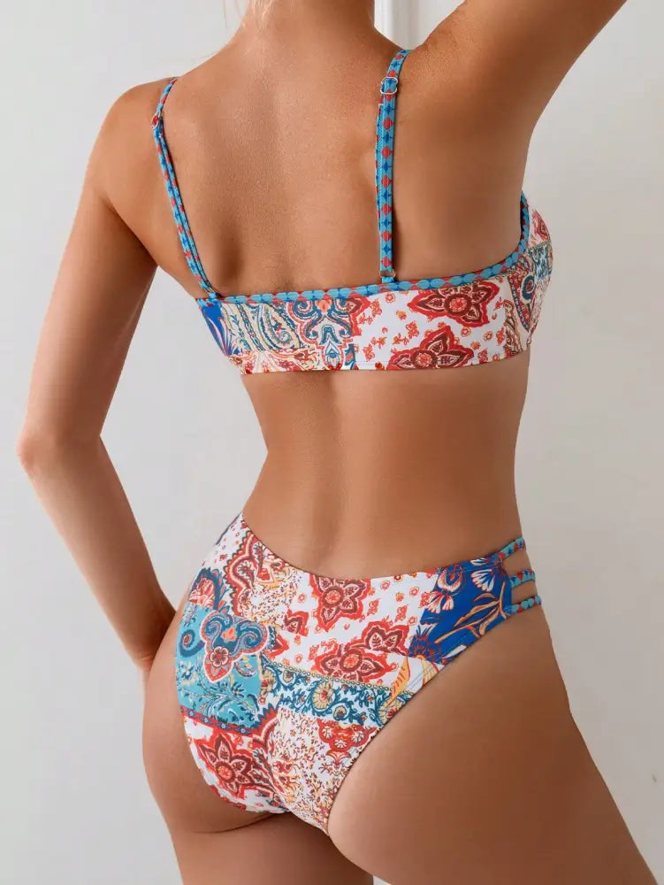 Conjunto De Bikini Sexy Com Amarração E Estampa Floral Boho Maggie Biquíni Feminino