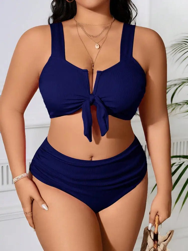 Conjunto De Bikini Simples E Colorido Sólido Lila. Plus Size Azul Marinho / Gg (42-46) Biquíni