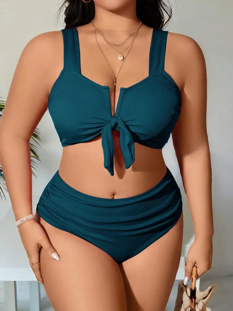 Conjunto De Bikini Simples E Colorido Sólido Lila. Plus Size Azul Petróleo / Gg (42-46) Biquíni