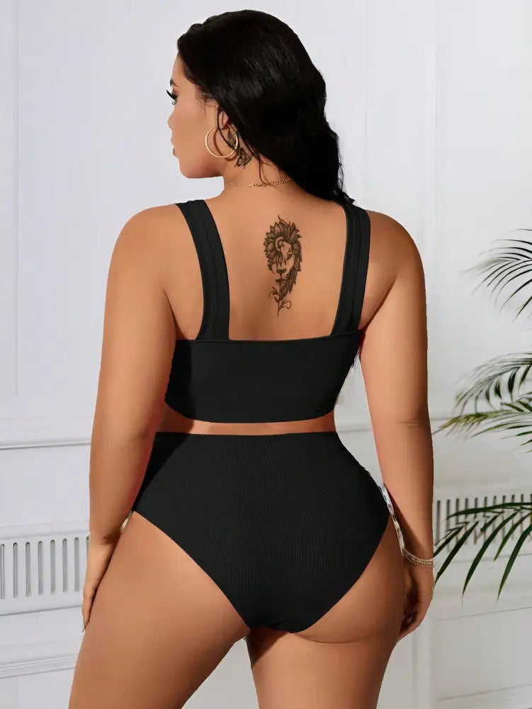 Conjunto De Bikini Simples E Colorido Sólido Lila. Plus Size Biquíni