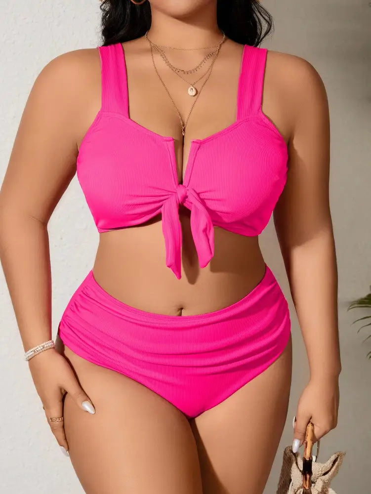 Conjunto De Bikini Simples E Colorido Sólido Lila. Plus Size Fuscia / Gg (42-46) Biquíni