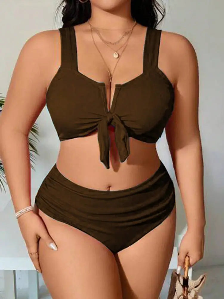 Conjunto De Bikini Simples E Colorido Sólido Lila. Plus Size Marrom / Gg (42-46) Biquíni