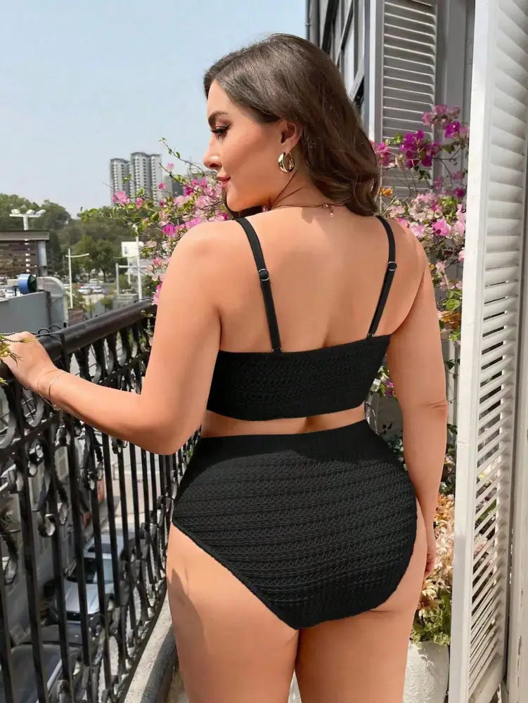 Conjunto De Bikini Sólido Com Cintura Alta Para Praia Verão Daphne. Plus Size Biquíni