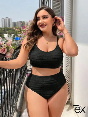 Conjunto de Bikini Sólido com Cintura Alta para Praia de Verão, Daphne. Plus Size