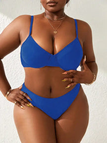 Conjunto De Biquín Com Alças Finas E Parte Inferior Triangular Jasmine. Plus Size Azul / Gg