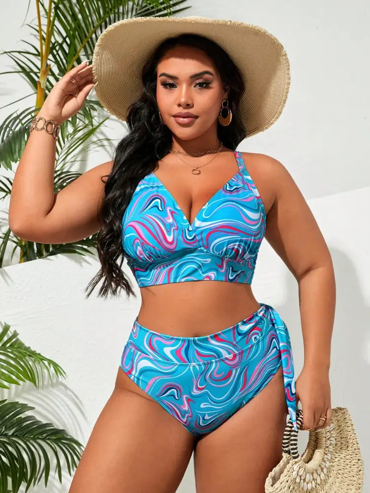 Conjunto De Biquíni Com Estampa Total Para O Verão Kora. Plus Size