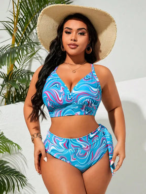 Conjunto De Biquíni Com Estampa Total Para O Verão Kora. Plus Size