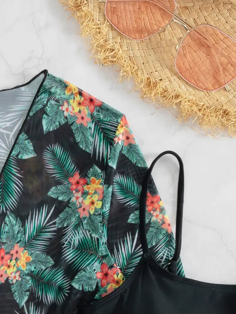 Conjunto De Biquíni Com Estampa Tropical Aleatória E Quimono Para Praia No Verão Sienna Feminino