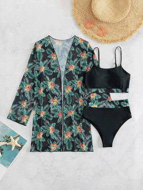 Conjunto De Biquíni Com Estampa Tropical Aleatória E Quimono Para Praia No Verão Sienna Feminino