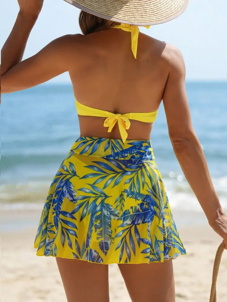 Conjunto De Biquíni Com Estampa Tropical E Saia Praia Em 3 Peças Leilani Feminino