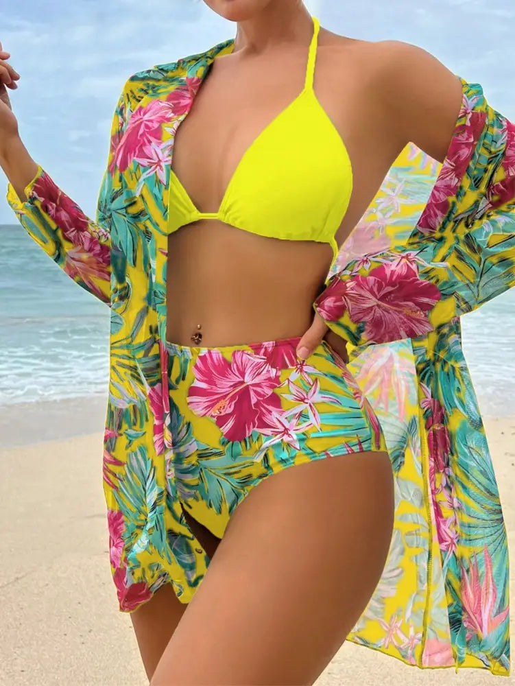 Conjunto De Maiô Bikini Com Estampa Tropical Para Férias E Praia Sophie Biquíni Feminino