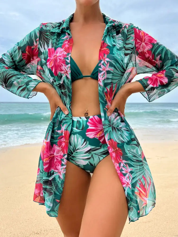 Conjunto De Maiô Bikini Com Estampa Tropical Para Férias E Praia Sophie Biquíni Feminino