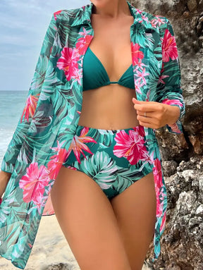 Conjunto De Maiô Bikini Com Estampa Tropical Para Férias E Praia Sophie Verde / P (36-38)