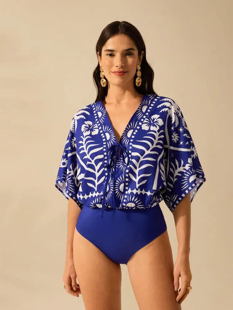 Conjunto Moda Praia Com Body E Quimono Fluido Estiloso Maya Feminino