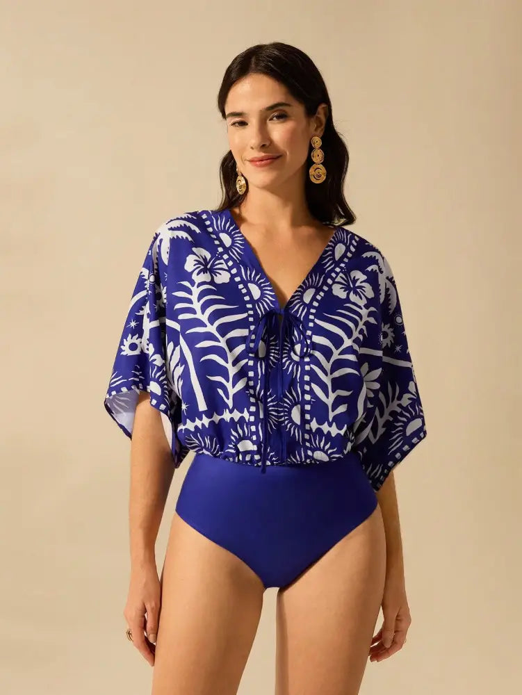 Conjunto Moda Praia Com Body E Quimono Fluido Estiloso Maya Feminino