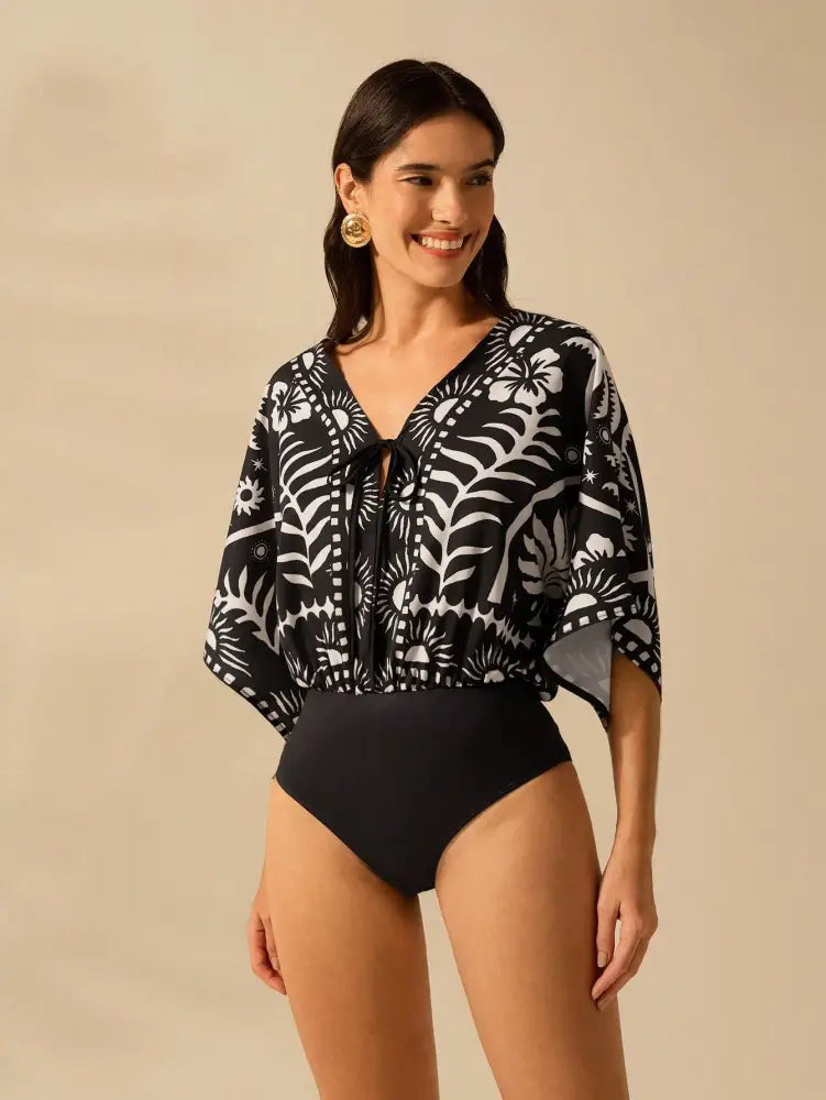 Conjunto Moda Praia Com Body E Quimono Fluido Estiloso Maya Feminino