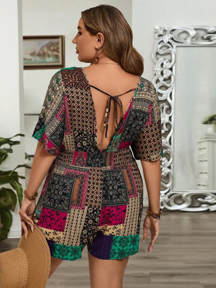 Macacão Paisley Com Cintura Elástica Franzida Isadora. Plus Size Macacões Size