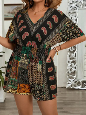 Macacão Paisley Com Cintura Elástica Franzida Isadora. Plus Size Macacões Size